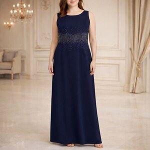 NWT Calvin Klein Navy Rhinestone Waist Formal Gown – Size 14